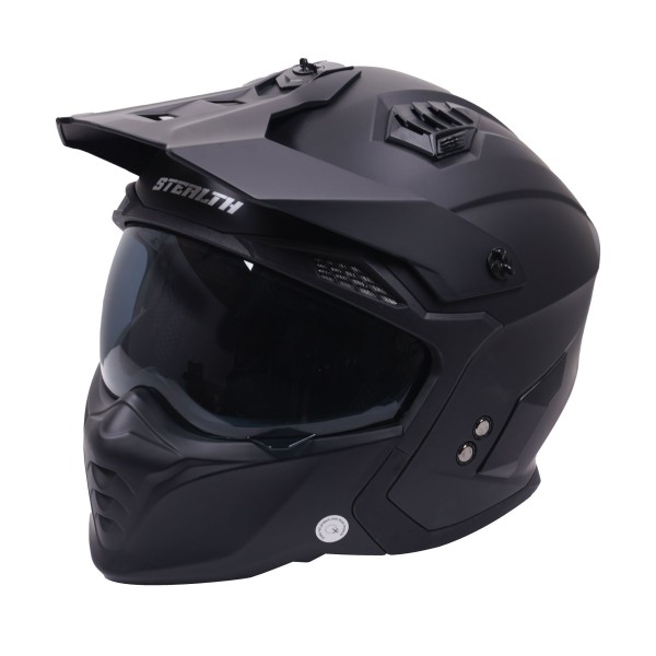 Stealth Fighter Multi Function Motorcycle Full & Open Face Helmet - Matt Black